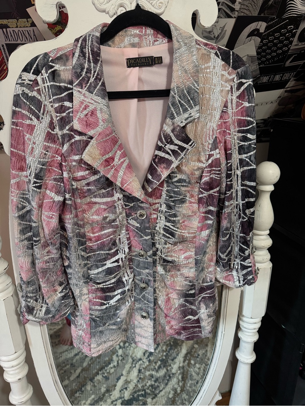Picadilly Fashion Metallic Pink and Gray Abstract Blazer